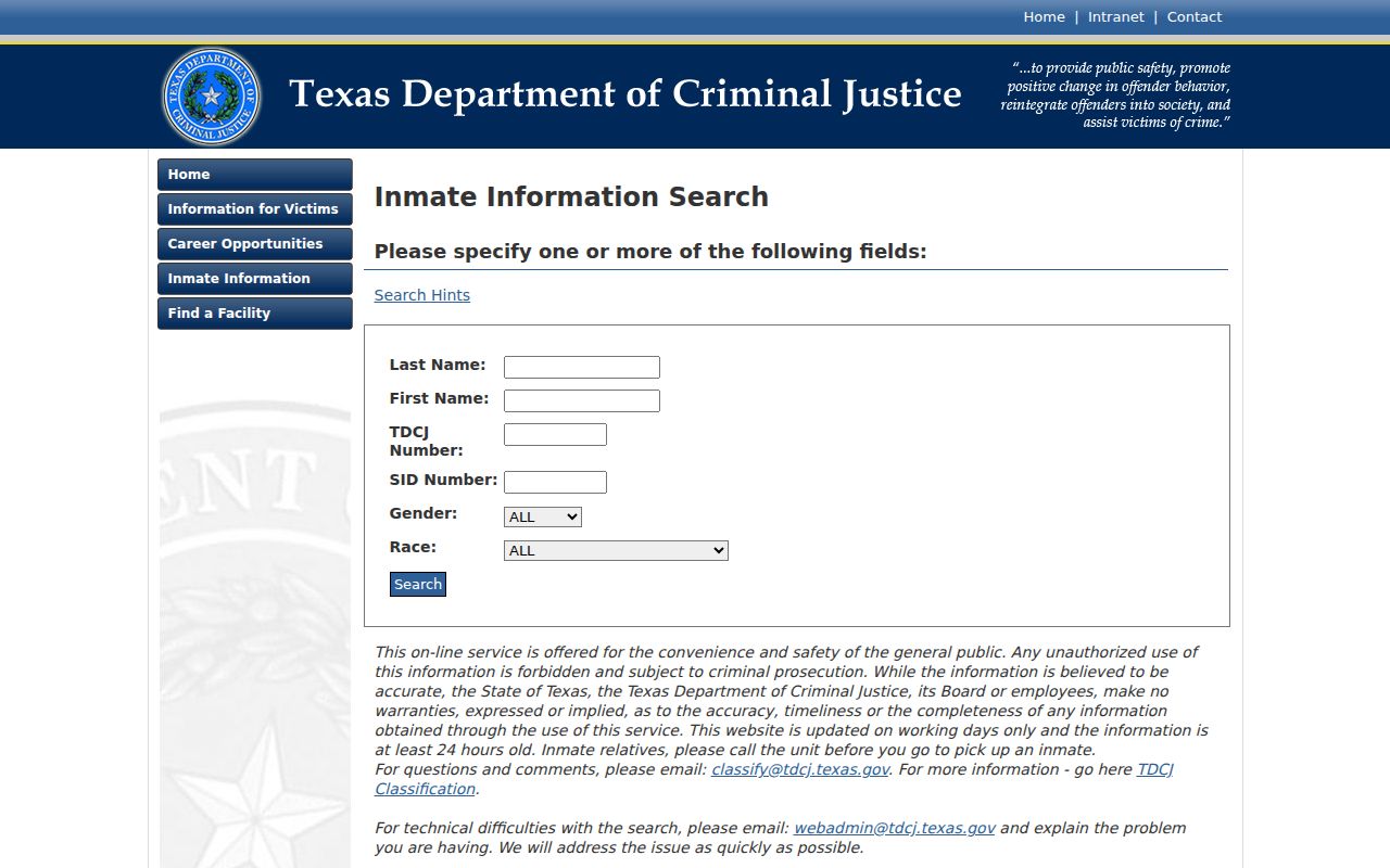 Dickens County arrest lookup TDCJ Online Inmate Search
