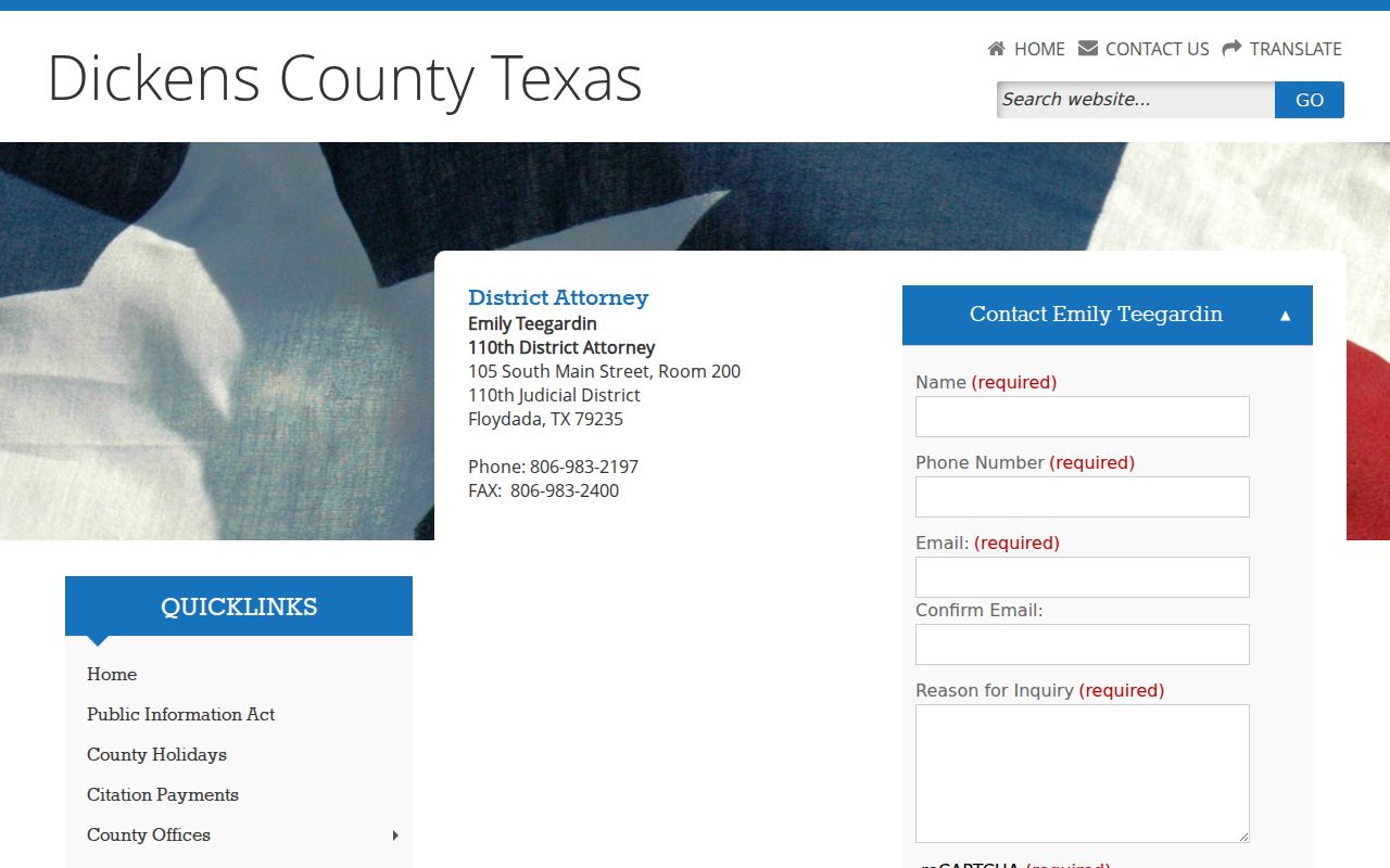 Dickens County criminal court cases 110th District Attorney page