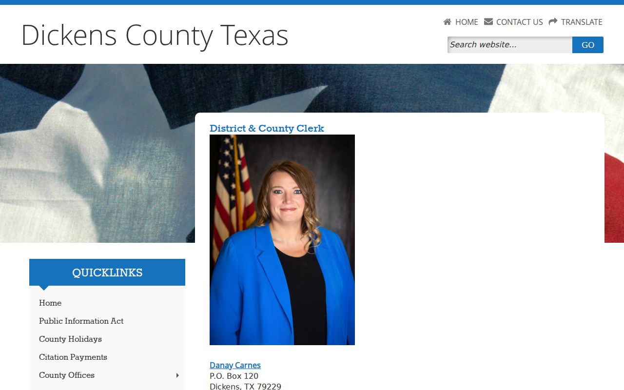 Dickens County criminal court record clerk page