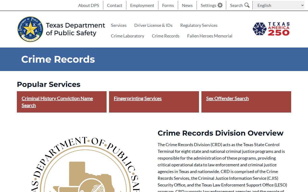 Dickens County criminal records Texas DPS Crime Records Service