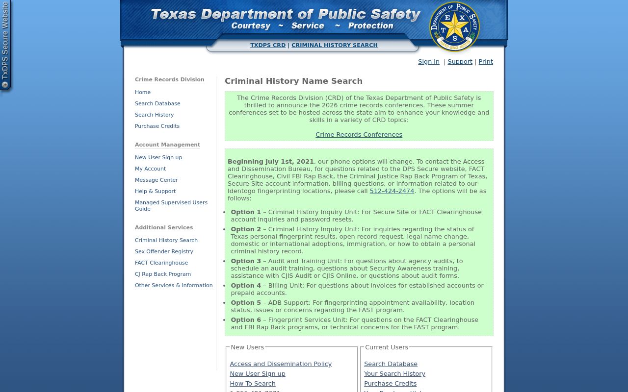 Dickens County criminal history DPS conviction name search