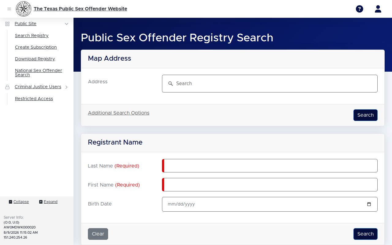 Dickens County sex offender search on the Texas DPS registry